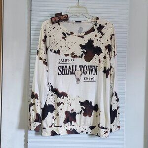Just A Small Town Girl cow print top plus hair clip size see description